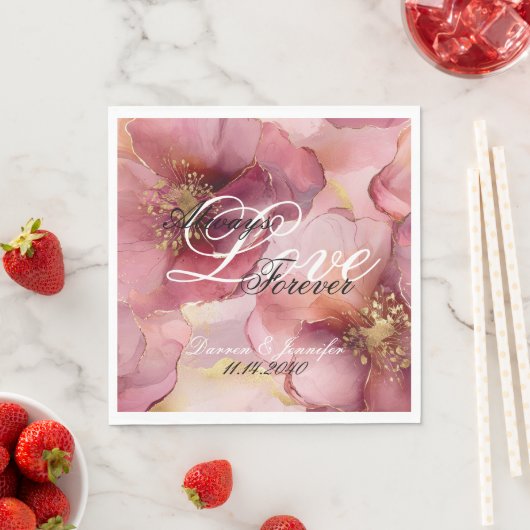 ピンクブルゴーニュ赤面フローララヴ結婚ズ スタンダードランチョンナプキン (インサイチュ)