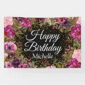 ピンクブルゴーニュ金ゴールドグリッターブラックハッピーバースデー 横断幕 (横)