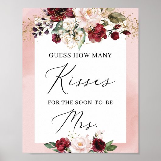 ピンクブルゴーニュ金ゴールドフローラ何人のキスが署名 ポスター (正面)