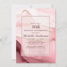 ピンクブルゴーニュ金ゴールド大理石瑪瑙30歳の誕生日 招待状