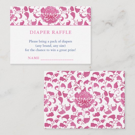 ピンクブルーおむつラッフルチノワジェリーベビーシャワー エンクロージャーカード (正面/裏面)