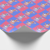 ピンクブルーかわいいかわいい市松模様にバニーウサギ ラッピングペーパー (角)