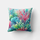 ピンクブルーかわいいコーラルリーフビーチビーシー航海の沿岸 クッション (裏面)