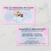 ピンクブルーかわいいペットトリマー猫犬 名刺 (正面/裏面)