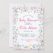 ピンクブルーかわいい可愛いドードルおもしろいトイベビーシャワー 招待状 (正面)