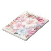 ピンクブルーつつじの花の水彩モノグラム ノートパッド (回転)