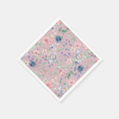 ピンクブルーとイエローのフローラ紫 スタンダードカクテルナプキン (角)