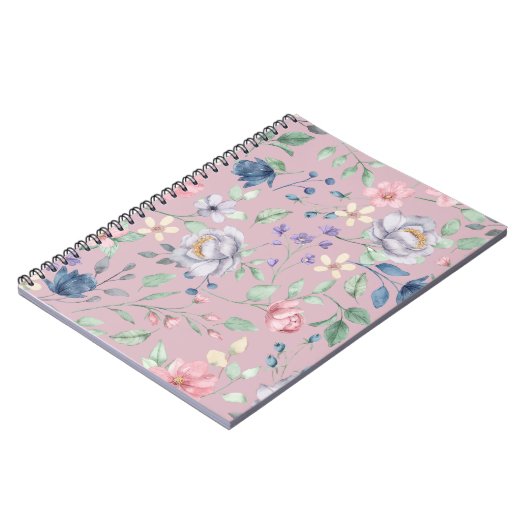 ピンクブルーとイエローのフローラ紫 ノートブック (左側)