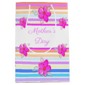 ピンクブルーとオレンジストライプ色のマザーズ抱き枕 ミディアムペーパーバッグ (正面)