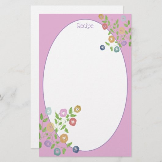 ピンクブルーとパープルのフローラアクセント 便箋 (正面/裏面)