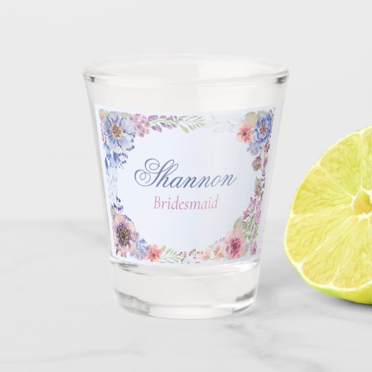 ピンクブルーとパープルのフローラ花嫁ショットグラス ショットグラス (正面)