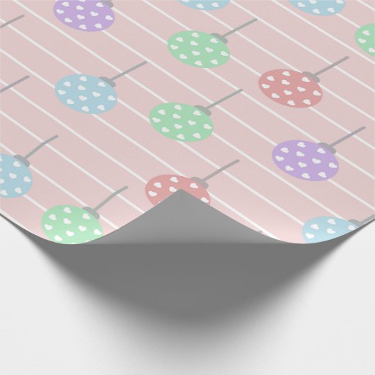 ピンクブルーとパープルの水玉模様ハート ラッピングペーパー (角)