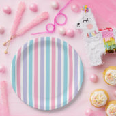 ピンクブルーとパープルキャンディーストライプ  ペーパープレート (パーティー)