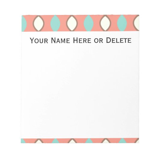 ピンクブルーとホワイトレトロ70のパターン ノートパッド (正面)