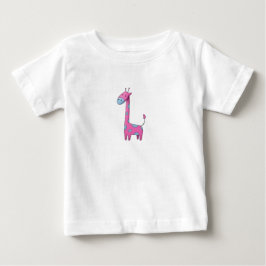 ピンクブルーのキリン クセのあるデジタルアート ベビーTシャツ