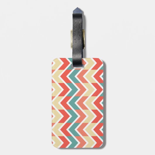 ピンクブルーのジオメトリデザイン抽象芸術ジグザグパターン ラゲッジタグ (裏面縦)