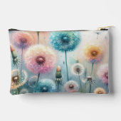 ピンクブルーのタンポポの花のモノグラム水彩風デザイン アクセサリーポーチ (裏面)