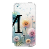 ピンクブルーのタンポポの花の水彩モノグラム INCIPIO iPhoneウォレットケース (フォリオ 正面)