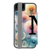 ピンクブルーのタンポポの花の水彩モノグラム INCIPIO iPhoneウォレットケース (フォリオ裏面)