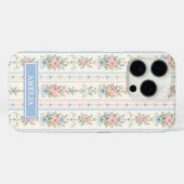ピンクブルーの水彩花柄ストライプ Case-Mate iPhoneケース (裏面 (横))
