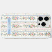 ピンクブルーの水彩花柄ストライプ Case-Mate iPhoneケース (裏面 (横))