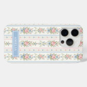 ピンクブルーの水彩花柄ストライプ Case-Mate iPhoneケース (裏面 (横))