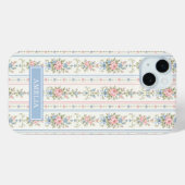 ピンクブルーの水彩花柄ストライプ Case-Mate iPhoneケース (裏面 (横))