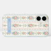 ピンクブルーの水彩花柄ストライプ Case-Mate iPhoneケース (裏面 (横))