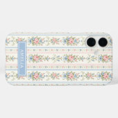 ピンクブルーの水彩花柄ストライプ Case-Mate iPhoneケース (裏面 (横))