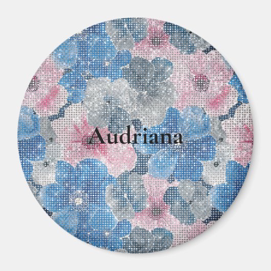 ピンクブルーの花がスパークル マグネット (正面)