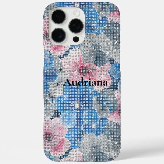 ピンクブルーの花のスパークル Case-Mate iPhoneケース (裏面)