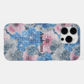 ピンクブルーの花のスパークル iPhoneケース (裏面横)
