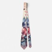 ピンクブルーの花弁抽象柄 ネクタイ (正面)