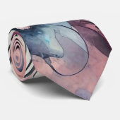 ピンクブルーの花弁抽象柄 ネクタイ (ロール)