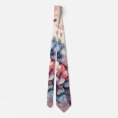 ピンクブルーの花弁抽象柄 ネクタイ (裏面)