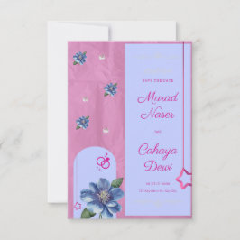 ピンクブルーの花柄イスラム式結婚式招待状 招待状