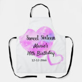 ピンクブルーの輝くハートスター16歳の誕生日アド   エプロン (正面)