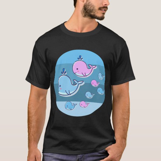 ピンクブルーの魚 Tシャツ (正面)