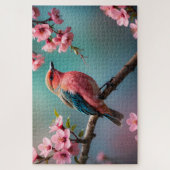 ピンクブルーの鳥と桜 ジグソーパズル (縦)