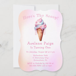 ピンクブルーアイスクリームガールバースデーパーティー 招待状
