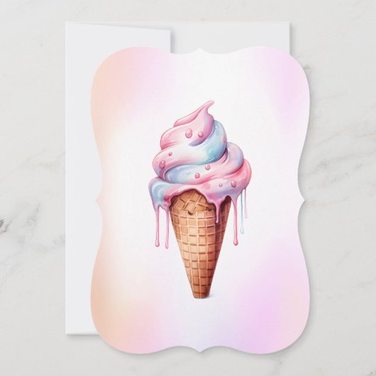 ピンクブルーアイスクリームスリースクープ誕生日パーティー 招待状 (裏面)