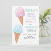 ピンクブルーアイスクリームツスクップジョイント誕生日 招待状 (スタンド正面)