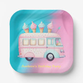 ピンクブルーアイスクリームトラック誕生日パーティー ペーパープレート (正面)