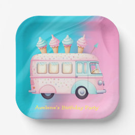ピンクブルーアイスクリームトラック誕生日パーティー ペーパープレート