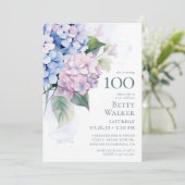 ピンクブルーアジサイ100歳の誕生日パーティー 招待状 (スタンド正面)