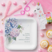 ピンクブルーアジサイ75誕生日 ペーパープレート (パーティー)