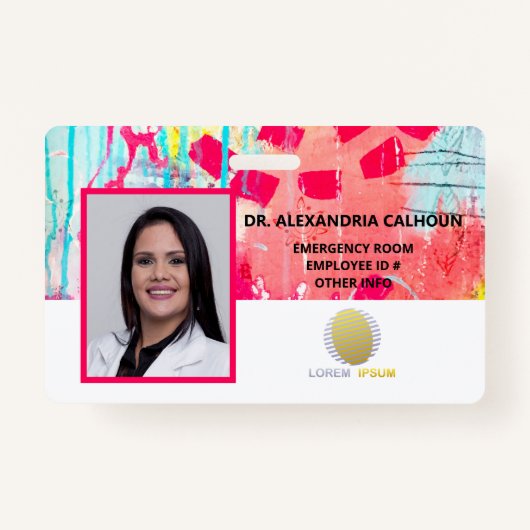 ピンクブルーアートフォトロゴドクター病院スタッフID バッジ (正面)
