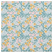 ピンクブルーイエローの花の花柄 ファブリック (見本)