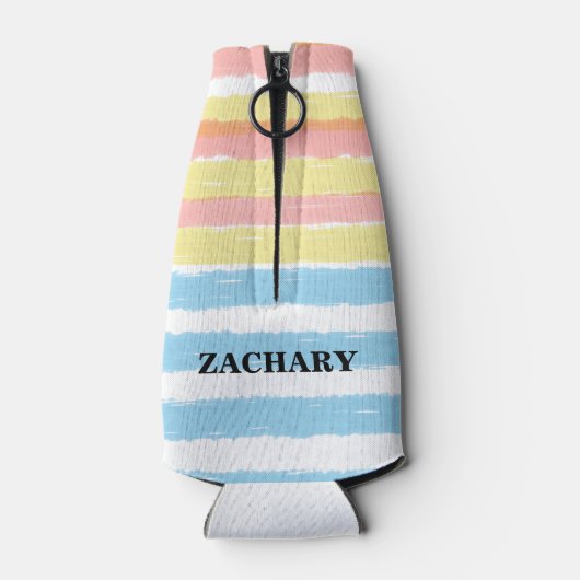 ピンクブルーイエローウォーターストライプカラーパーティー名 ボトルクーラー (裏面)