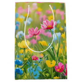 ピンクブルーイエローグリーンワイルドフラワーフィールド2025 ミディアムペーパーバッグ